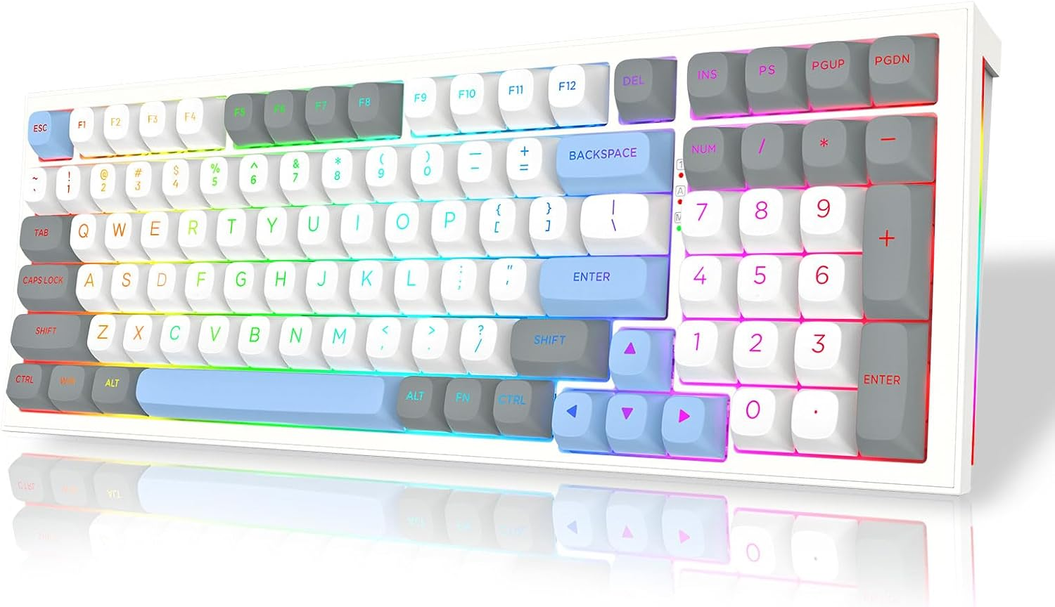 Redragon K723 Wireless Mechanical Gaming Keyboard, Hot Swappable Pre-Lubed Linear Switches, Gasket Design, Bluetooth/2.4Ghz/Usb-C, Creamy Sound, RGB Backlit for Pc/Mac/Ps/Xbox, White Blue