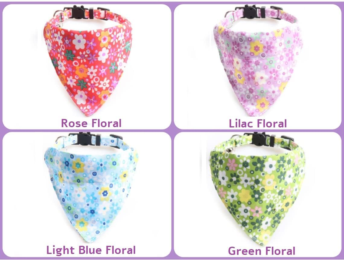 Luxury Cat Collars with Bow Tie and Bell | Safe Quick Release Breakaway Buckle | ZACAL Cat Collars (Green Floral Bandana) image number 2