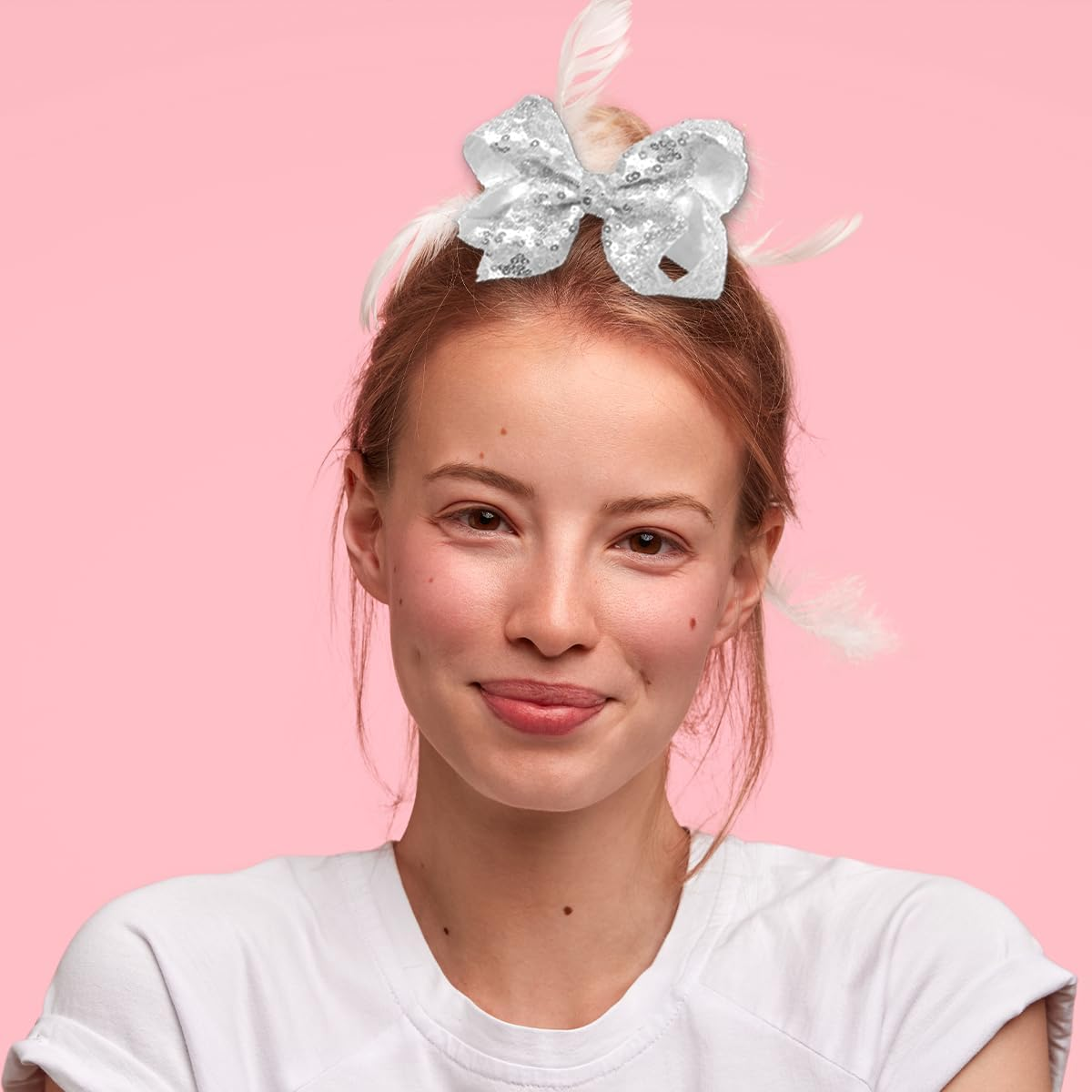 TEAONE Glitter Hair Bows, 2 PCS Sparkly Bows for Birthday, Party, Performance (10Cm/4In)