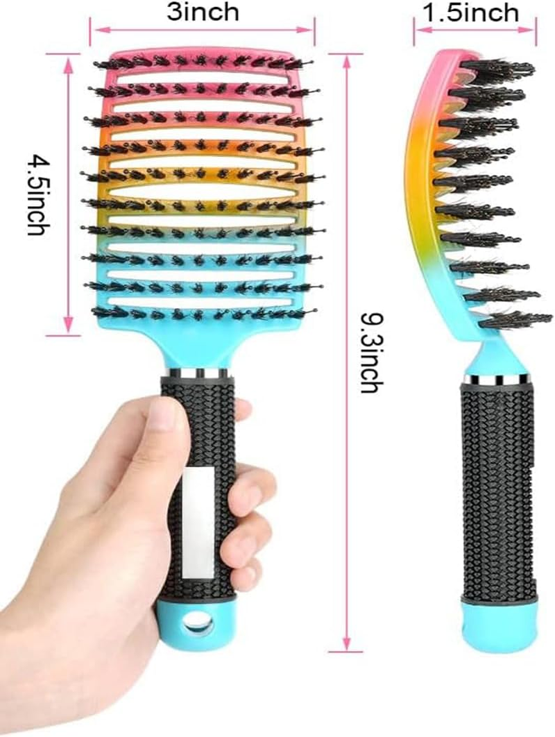 2 Pack Detangling Hair Brush,Boar Bristle Hair Brush,Fast Drying Styling Massage Hairbrush for Men Women,Curved Vent Styling Brush for Wet Dry Curly Thick Straight Hair (Blue & Pink) image number 3