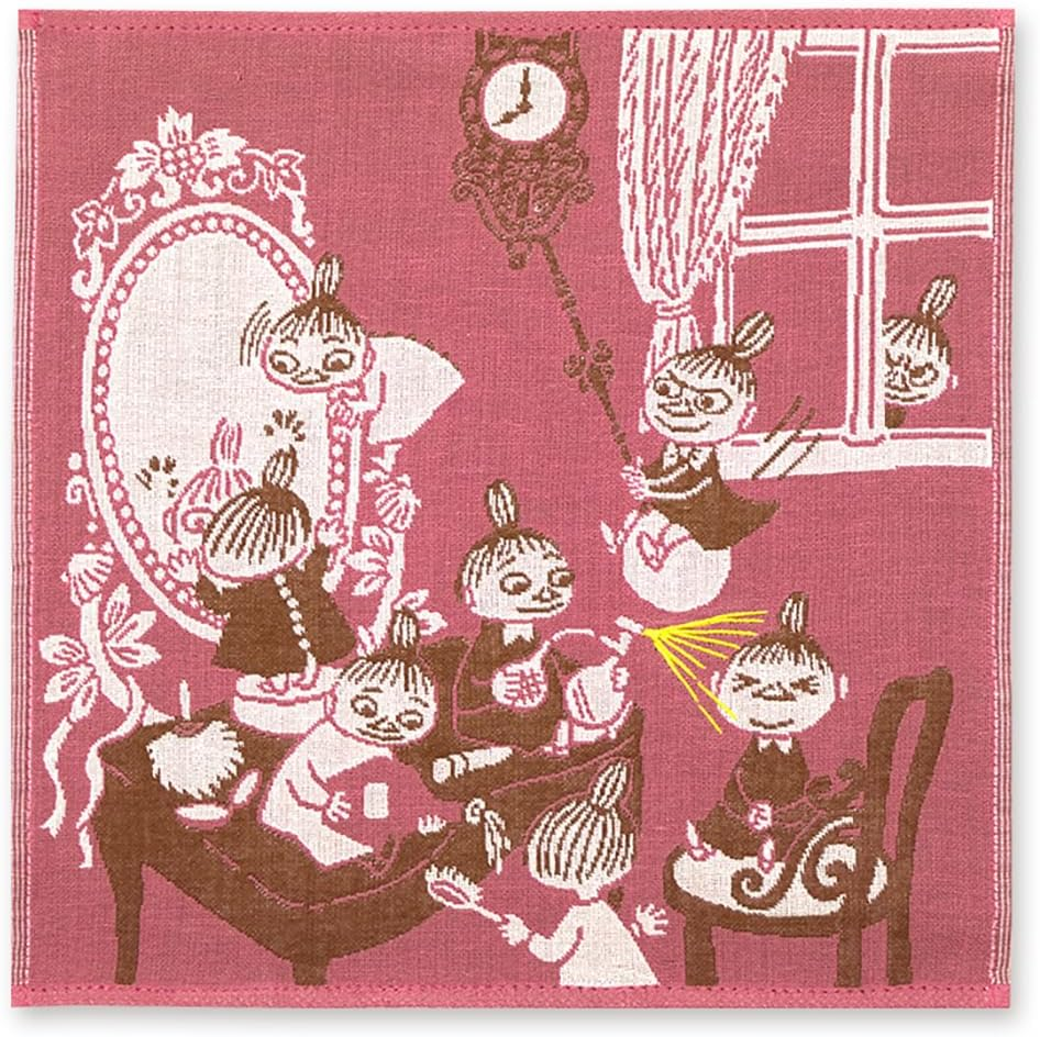 JIKAN STYLE Moomin Hankachi Handkerchief, Triple Gauze Handkerchief, Made in Japan, Front Gauze, Back Pile, 100% Cotton, Pink, Green, Approx. 9.8 X 9.8 Inches (25 X 25 Cm), 05871 (Picicic)
