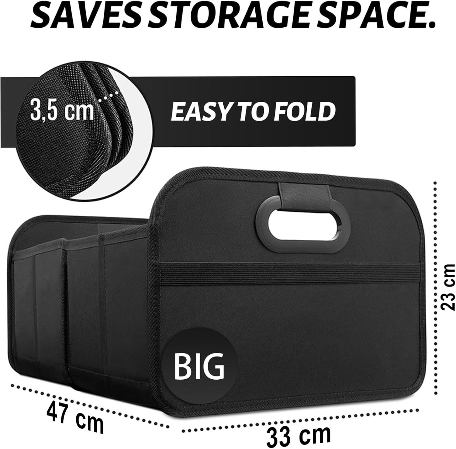 Car Boot Organiser, Car Storage Organiser, Super Capacity Portable Car Boot Tidy Foldable Waterproof Auto Storage Bag Cargo Trunk Groceries Organizer, Auto Accessories Universal (Black) image number 1