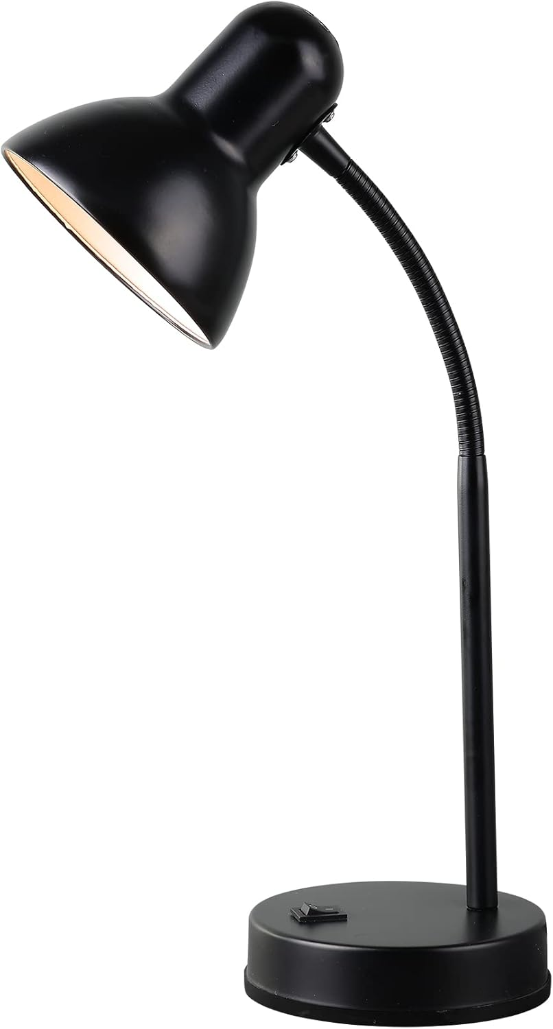 Lexi Lighting Lewis Table Lamp, Black Painted Finish, Metal Lamp with Flexible Arm and Adjustable Shade Angles, E27 Lamp Holder, Reading Desk Lamp with Rocker Switch on Base