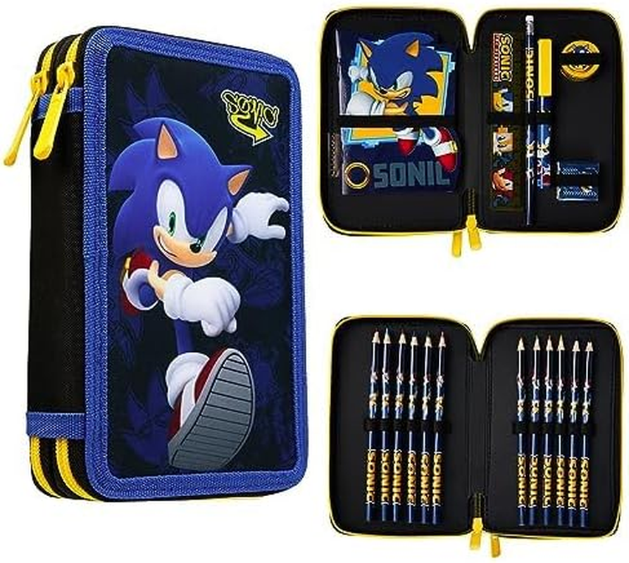 Sonic the Hedgehog Children'S Pencil Case Filled Pencil Case 2 Compartments Pencil Case with Contents School with Coloured Pencils Boys image number 4