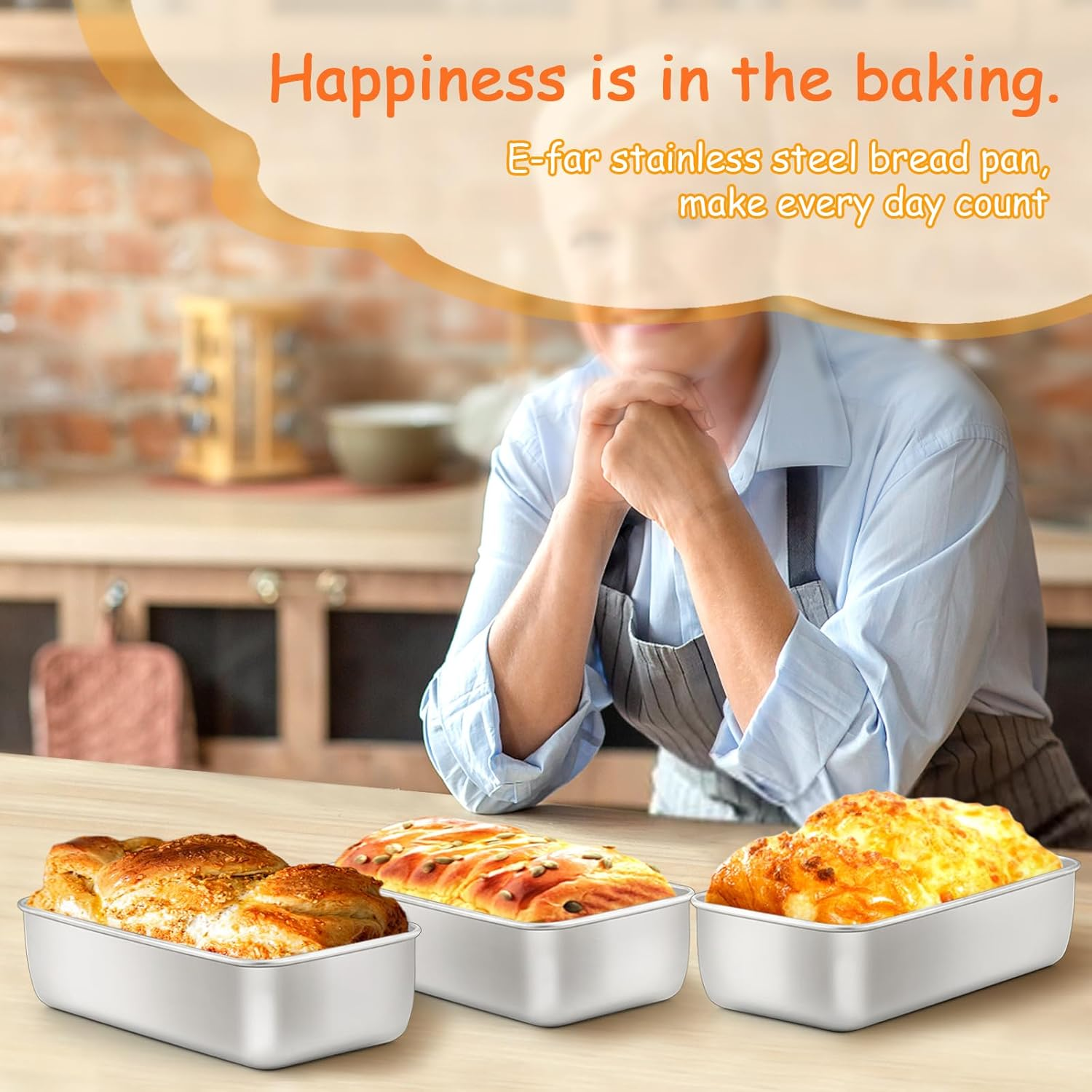 E-Far Loaf Pan for Baking Bread, 9 X 5 Inch Stainless Steel Baking Loaf Pans, Metal Bakeware for Bread Meatloaf Cake Brownies, Healthy & Non Toxic, Easy Release & Dishwasher Safe - Set of 2 image number 4