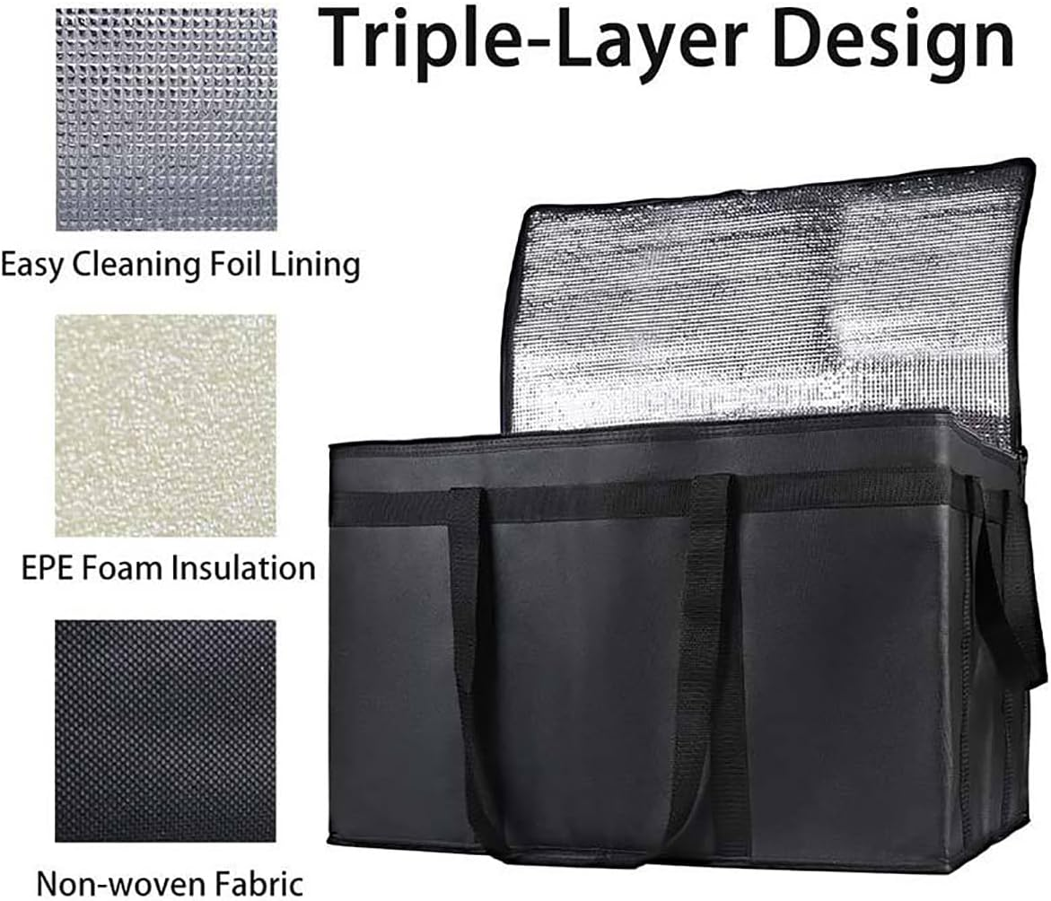 Insulated Food Delivery Bag,23X14X15 Inch Pizza Warmer Grocey Shopping Bag for Catering Food Delivery Bag(Grey) image number 4
