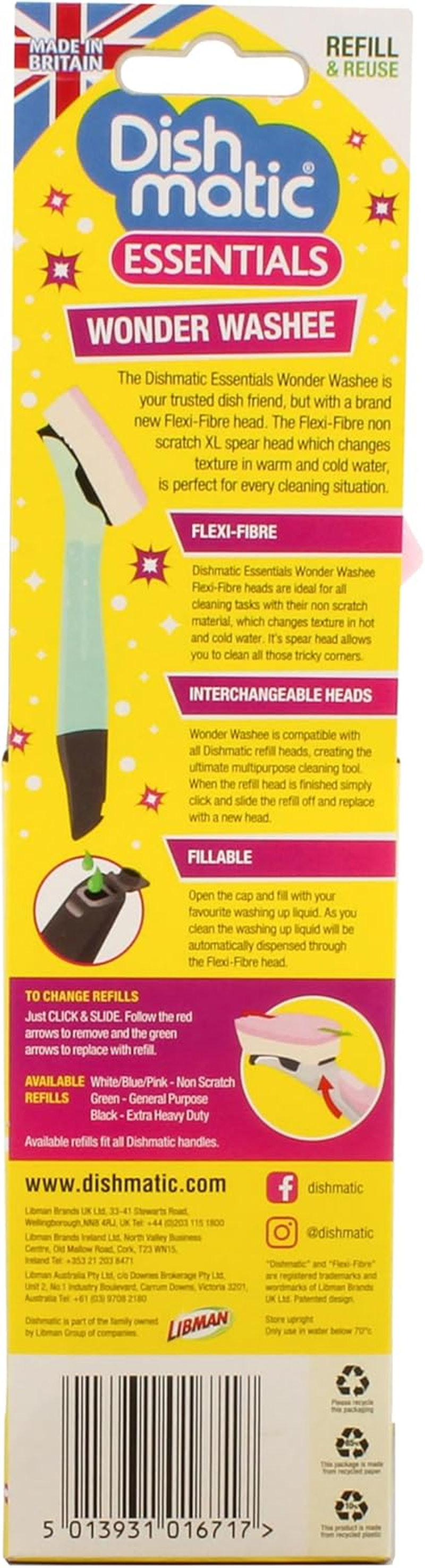 Dishmatic Wonder Washee Fillable Dish Wand &ndash; No.1 in Australia &ndash; Flexi-Fibre XL Head, Refillable, Non-Scratch, Dispenses Liquid, Firm in Cold, Soft in Warm, Ideal for Dishes & Pans image number 1