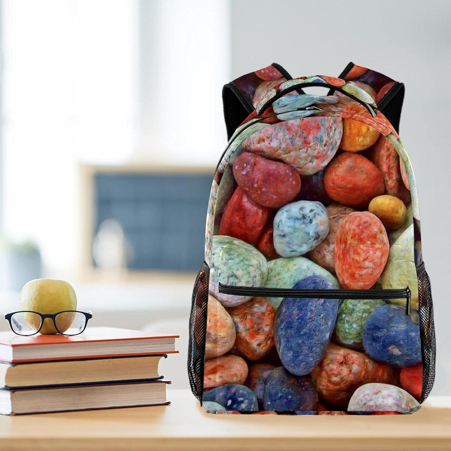 Stones Rocks Pebbles Colorful Backpack Students Shoulder Bags Travel Bag College School Tote Backpacks image number 4