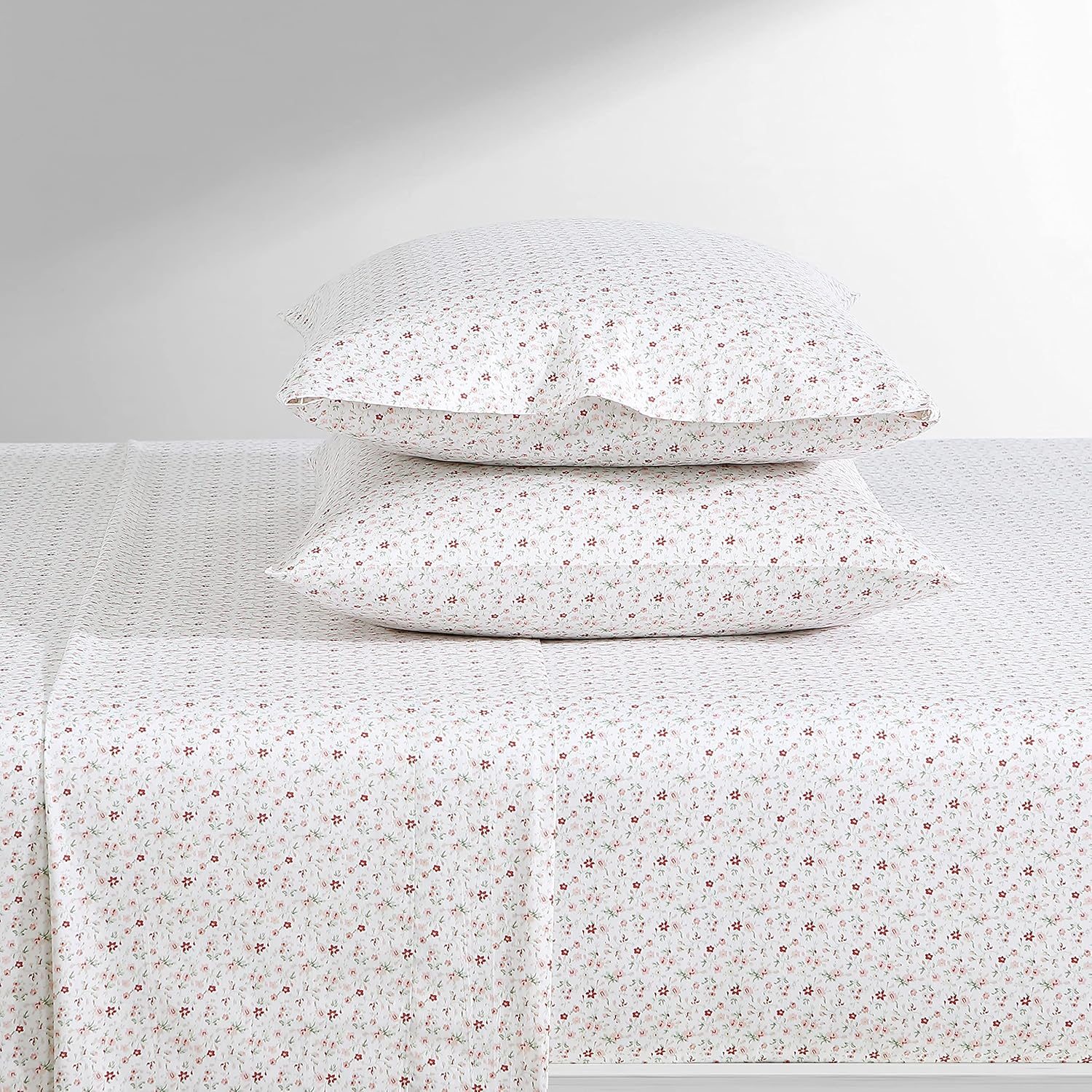 Laura Ashley Home - King Sheets, Soft Sateen Cotton Bedding Set - Sleek, Smooth, & Breathable Home Decor, Evie Coral/Pink image number 2