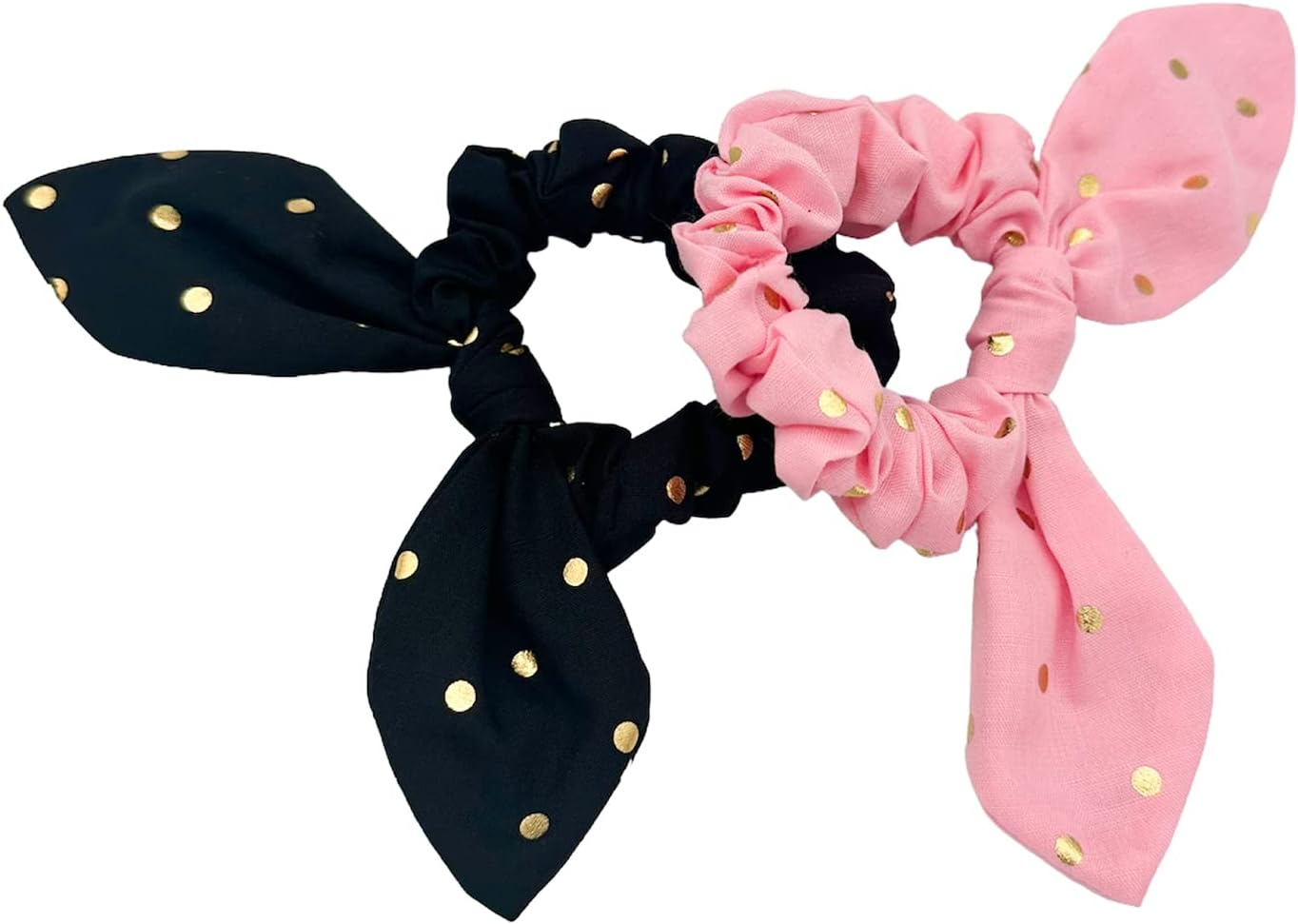 Haarallerliebst Scunchies Hair Bobbles (Bow with Polka Dots | Pink and Black | Pack of 2) for Girls with Storage Box image number 3