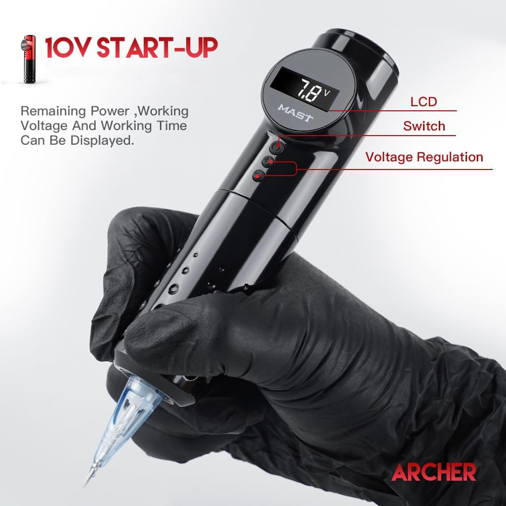 Mast Archer Tattoo Kit Wireless Rotary Tattoo Gun Pen Machine Kit Complete Tattoo Kit with Silicone Shoes for Tattoo Studio Art