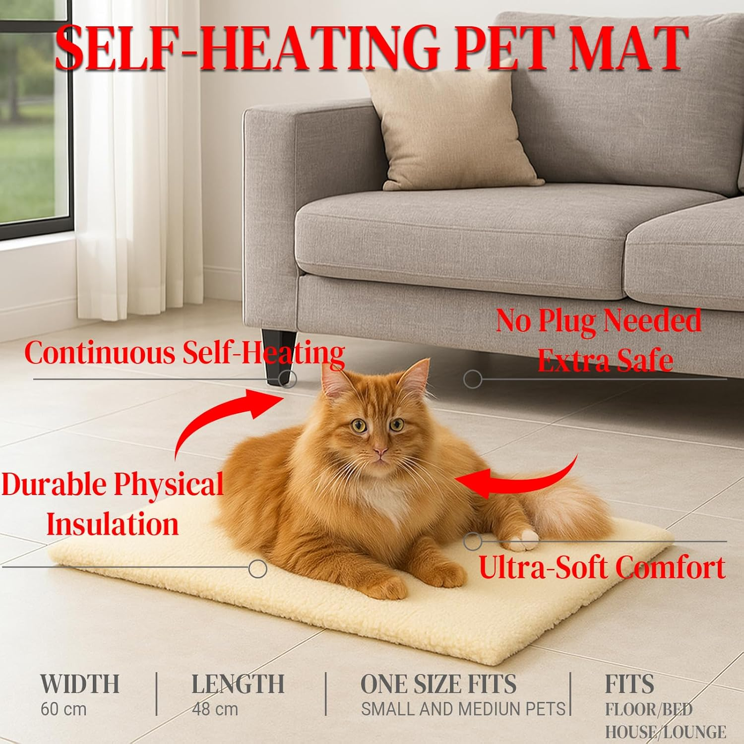 Self-Warming Cat Dog Bed 60&times;48Cm &ndash; Self-Heating Thermal Pet Mat with Aluminium Core & Soft Removable Cover &ndash; No Electricity Needed &ndash; Washable, Non-Slip Winter Pad for Small Pets &ndash; Paw Print image number 6