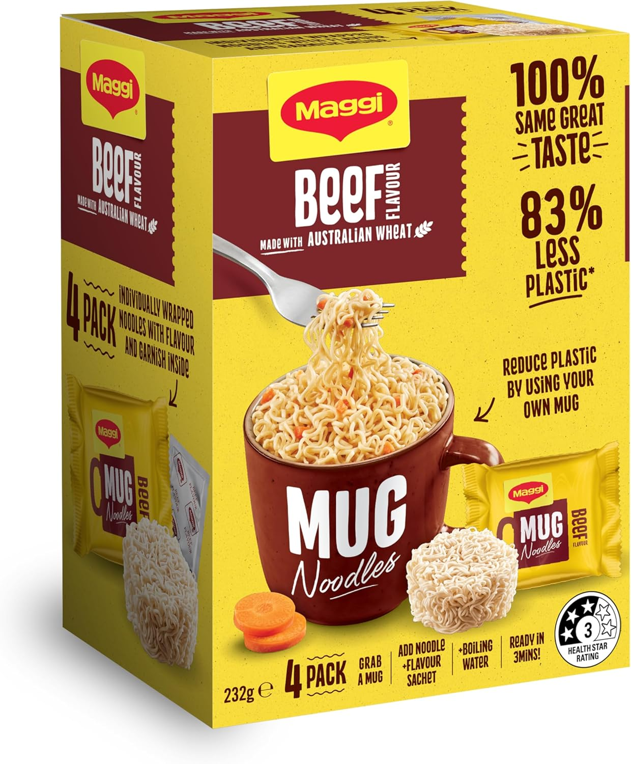 Maggi Beef Noodles Mug 60 G (Pack of 4X4)