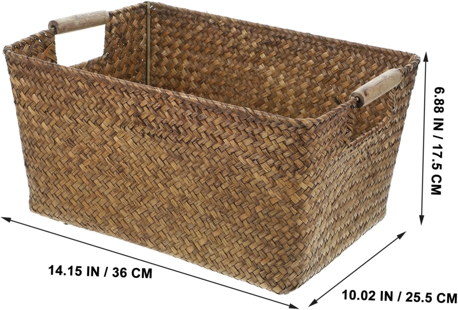 OFFSCH Seagrass Woven Storage Basket with Wooden Handles, Medium 34X25X17Cm Natural Fiber Organizer for Home and Office Shelves, Toy and Sundry Storage Container image number 6