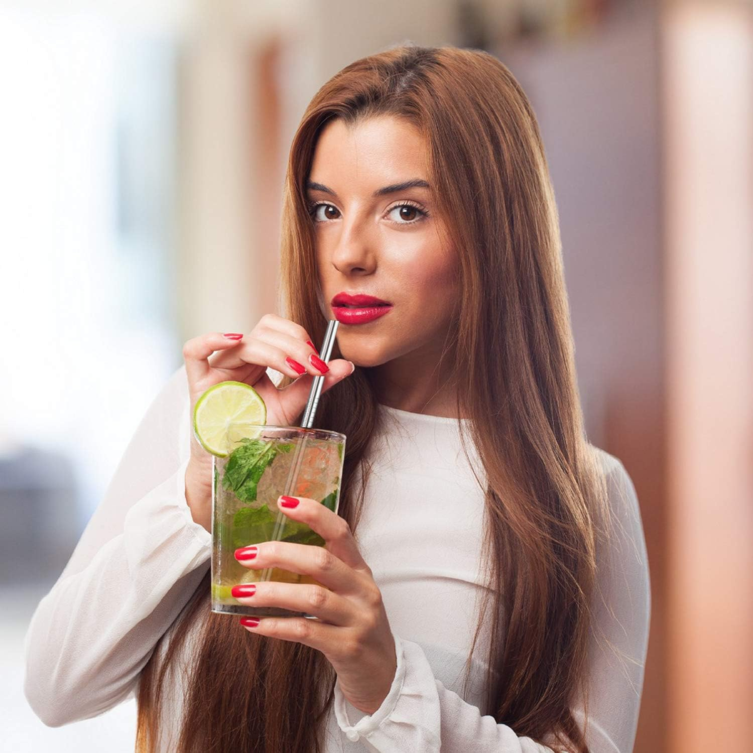 DIRECT from FACTORY Set of 8 Reusable Stainless Steel Straws, 8.5" (6Mm X 215Mm) - 316 Stainless Steel Fda-Approved, Metal Curved Drinking Straw for Tumblers (4 Straight, 4 Bent, 2 Brush) image number 5