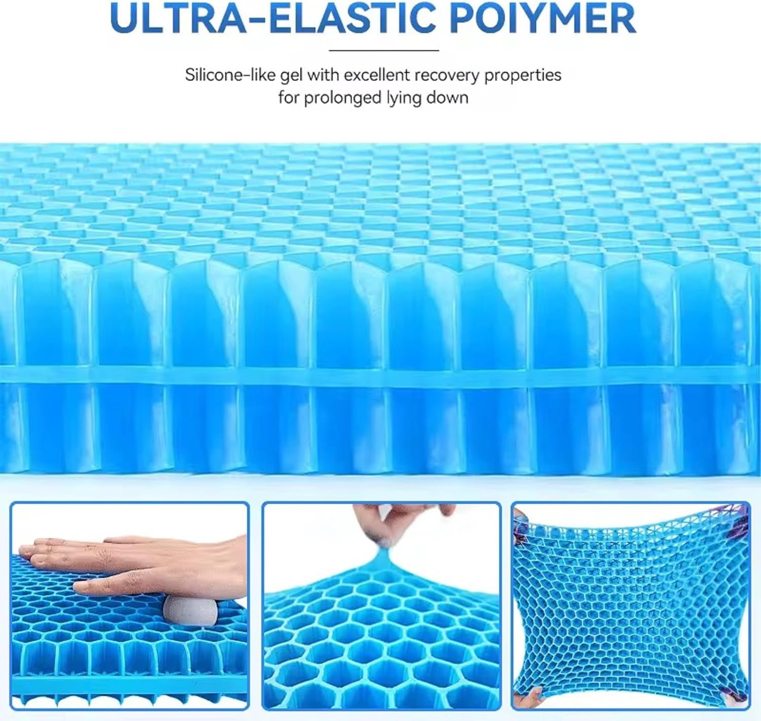 Gel Seat Cushion for Long Sitting (Thick & Extra Large), Gel Cushion for Wheelchair Soft, Gel Chair Cushion, Gel Car Seat Cushion Breathable, Gel Seat Cushion for Office Chair for Hip Pain image number 2