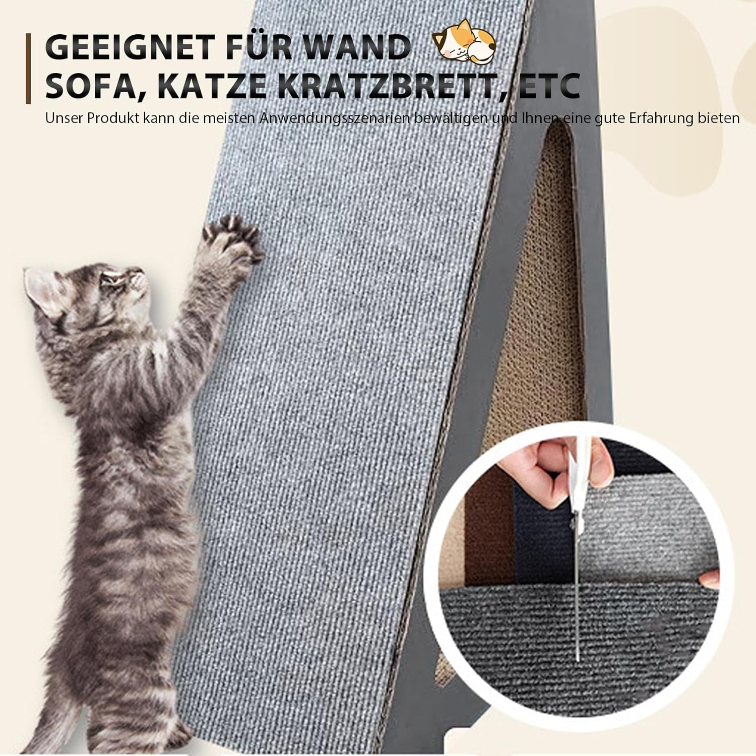Self-Adhesive Cat Scratching Board Wall 200 X 40 Cm Cat Scratching Mat, Cat Scratching Mat, Cat Scratching Boards, Scratching Corner for Cats, Light Grey