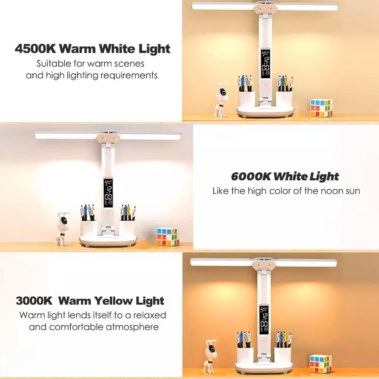 Dimmable LED Desk Lamp with 3 Color Temperatures Multifunctional LCD Display Bedside Lamp Flicker Free Eye Protection Ideal for Office Bedroom image number 2