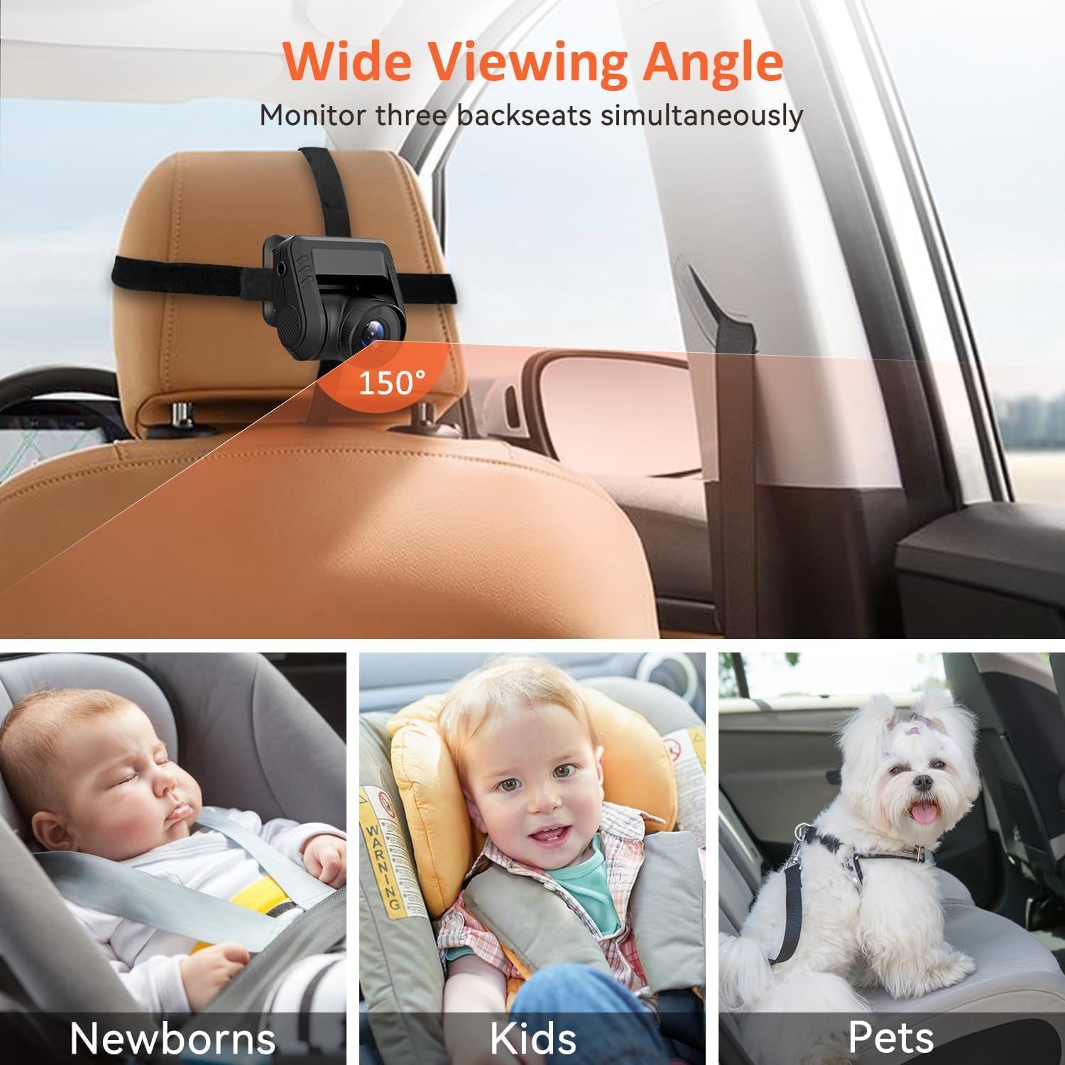 7&rdquo; Baby Car Camera HD 1440P Recording, 5&rdquo; Screen Baby Car Monitor with Full-Color Night Vision Camera, Infant Safety Baby Car Mirror Rear Facing for Backseat, Wide Clear View, Easy Installation image number 2