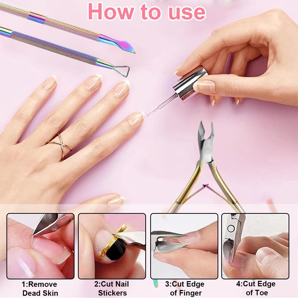 Ruayia 3-Piece Cuticle Nipper Set, Cuticle Trimmer with Cuticle Remover, Stainless Steel Cuticle Pusher and Cuticle Nipper and Nail Scraper, Tool for Manicure and Pedicure - Colour Titanium image number 2