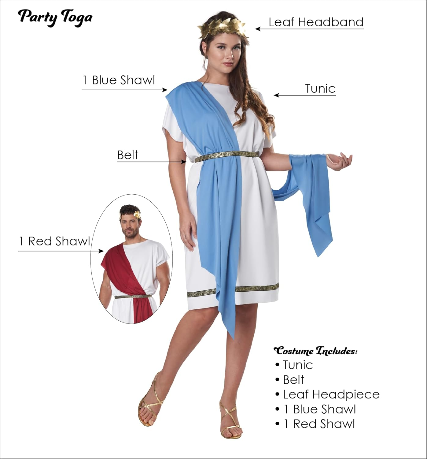 California Unisex Party Toga Greek Roman Halloween Costume, White/Red, Small/Medium image number 3