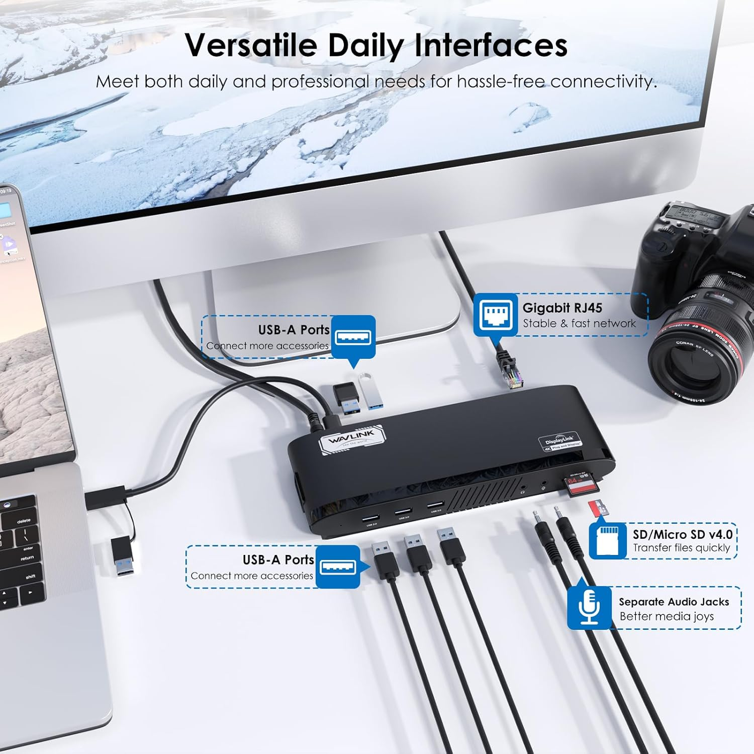 WAVLINK Universal USB C Docking Station Dual 5K Monitor, Displaylink Dock with 100W PD, 2X4K HDMI, 2X4K/5K DP, 5 USB Ports, SD/TF, Ethernet, Audio, Laptop Docking Station for Mac M1/M2/M3/M4 & Windows image number 1