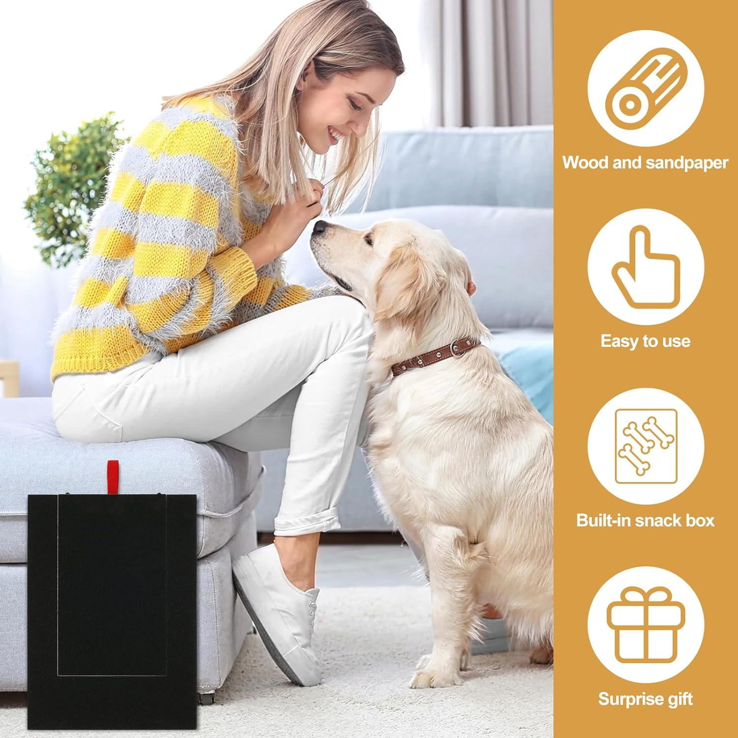 Dog Nail Scratch Pad,Wooden Dog Nail File Board with Built-In Snack Box,Sandpaper Puppy Nail Grinding Pad for Sensitive Dog Puppy Cat,Sturdy Dog Paws Scratchboard for Small and Medium Dogs (E) image number 3