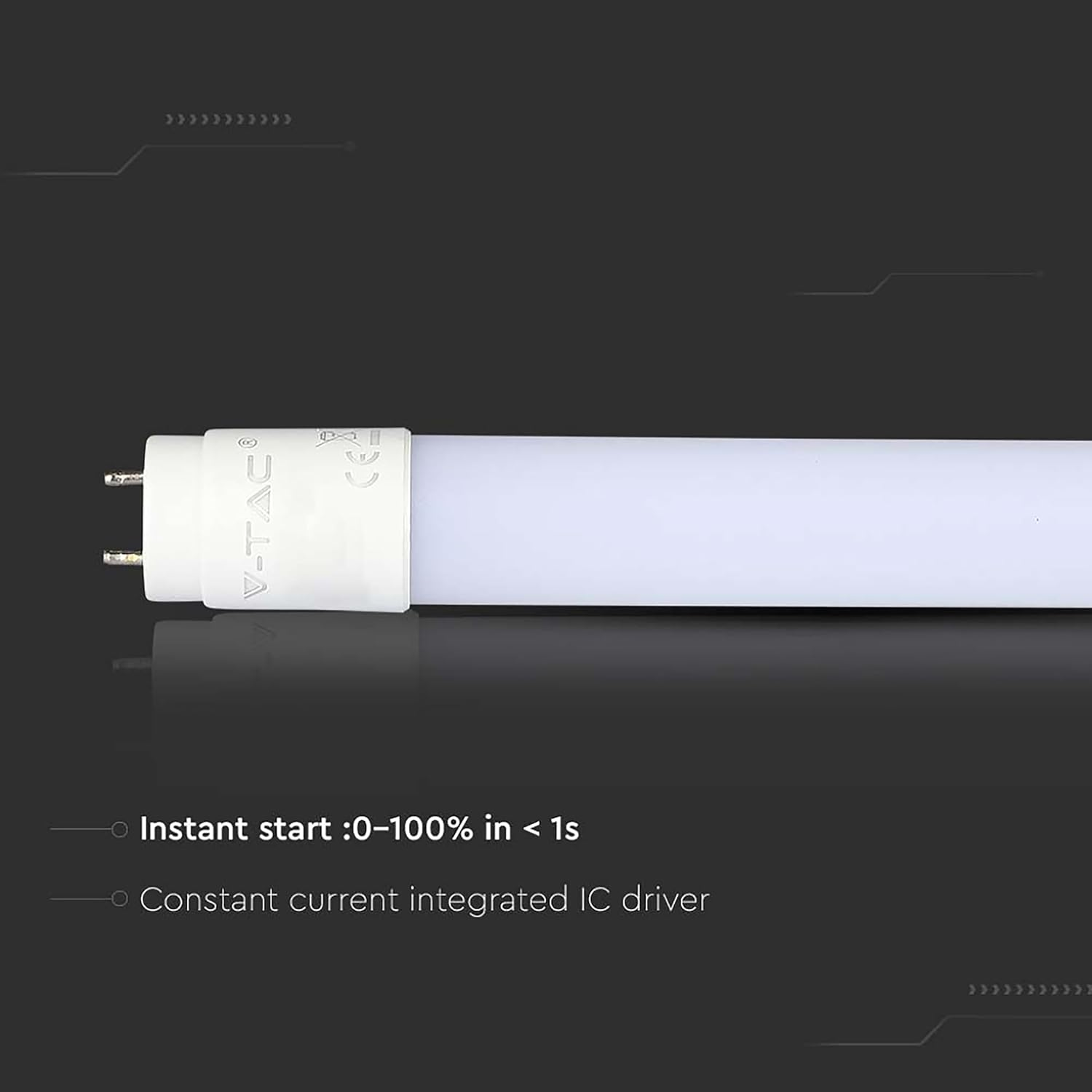 V-TAC 4 X LED Tubes 60 Cm - T8 - G13 Socket 7.5 W - 850 Lumen - Samsung Chip - LED Tubes for Ceiling, Wall, Garage, Shop - T8 Tube - Replacement for Neon Tubes - Light Cool White 6500 K