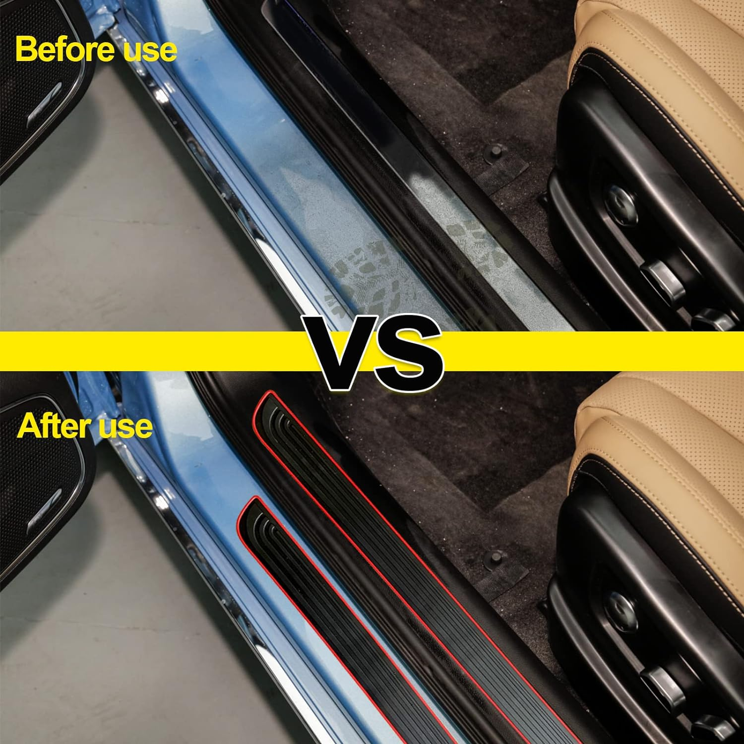 NTNEV 4 Pcs Door Sill Plate Protectors, PVC Soft Rubber Front Rear Entry Guards, Scuff Cover Panel Step Protector, Car Accessories for Most Vehicles (Black Red-Not Pattern) image number 4