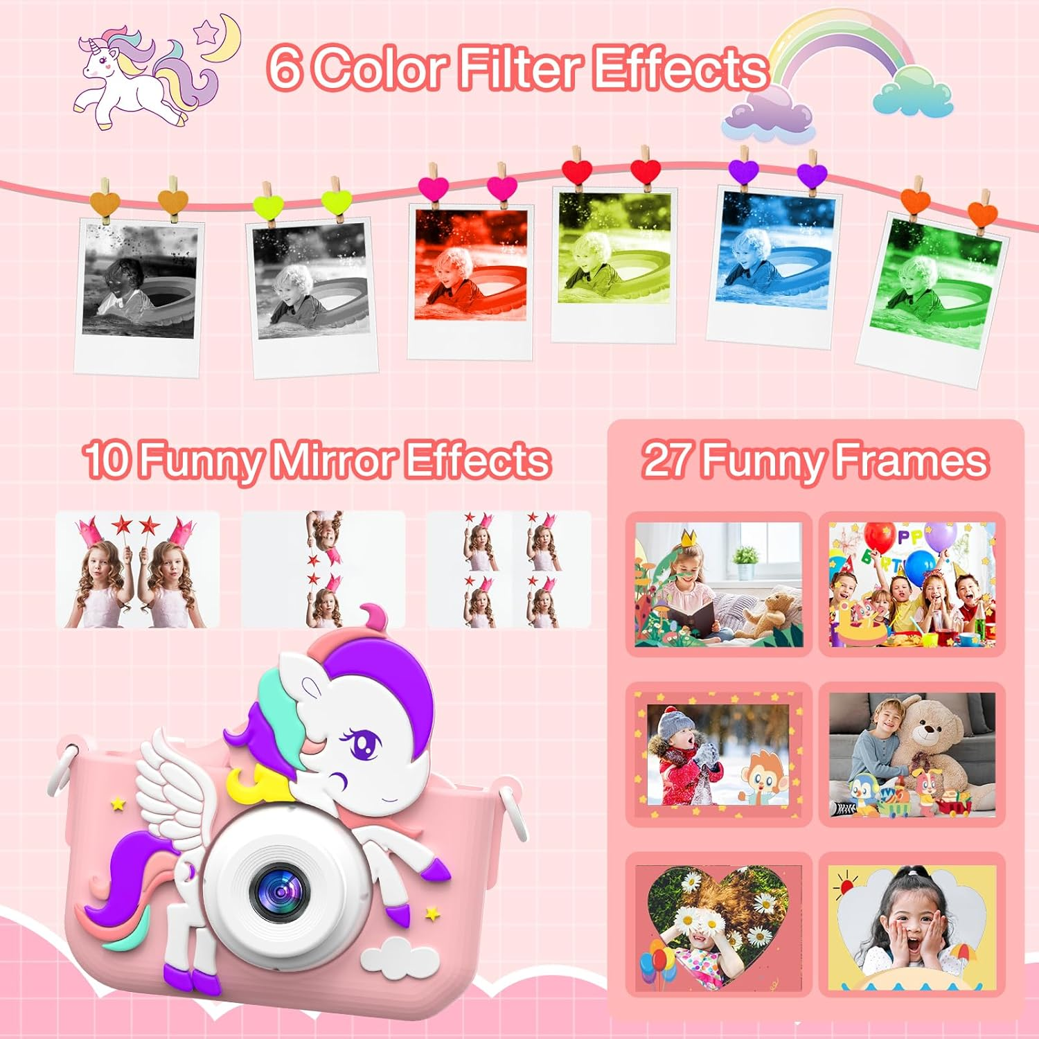 Musclez Kids Camera, Toys for 3-12 Years Old Girls Boys Children, Portable Digital Video Camera with Silicone Cover 32GB TF Card, Birthday Gifts Christmas New Year Gifts Selfie Camera for Kids image number 3