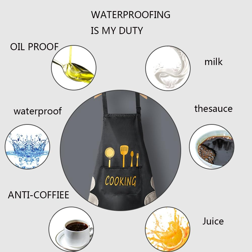 2 Pack Kitchen Cooking Aprons, Waterproof Apron with Large Pocketsn Server Apron Chef Apron Wipe-Able Hand Apron for Men Women image number 2