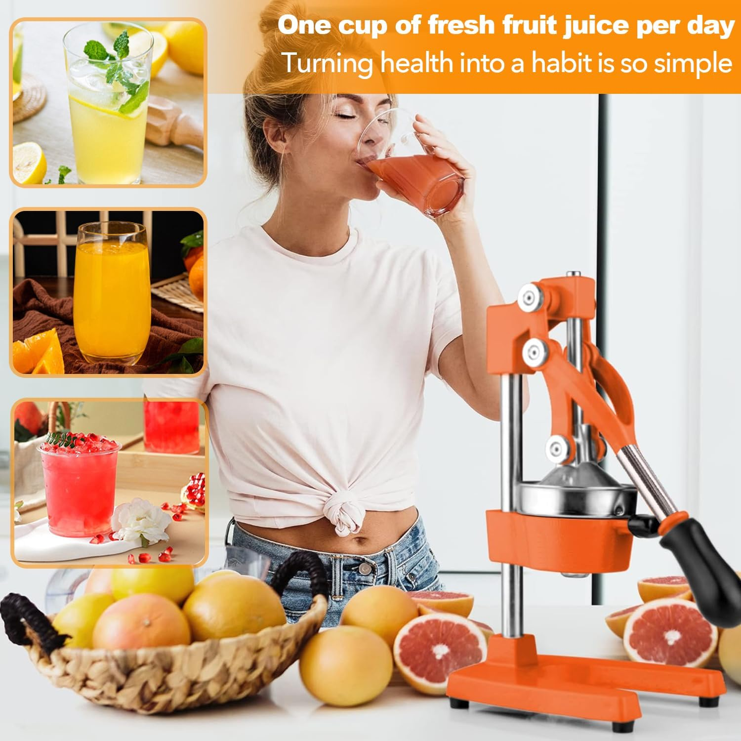 MINYII Orange Juice Squeezer Professional Citrus Juicer Durable Stainless Steel Lemon Squeezer - Heavy-Duty, Easy-To-Clean - Sturdy Manual Citrus Press & Orange Squeezer (Black) image number 3