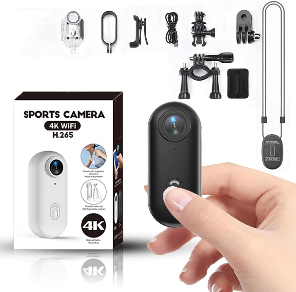 Winnes 4K Mini Thumb Action Camera, Portable Vlogging Camera, Wearable Small Body Camera, Hands-Free POV Video Recorder for Motorcycle Trips, Climbing, Diving, Football Games, Vlogging(Black) image number 3