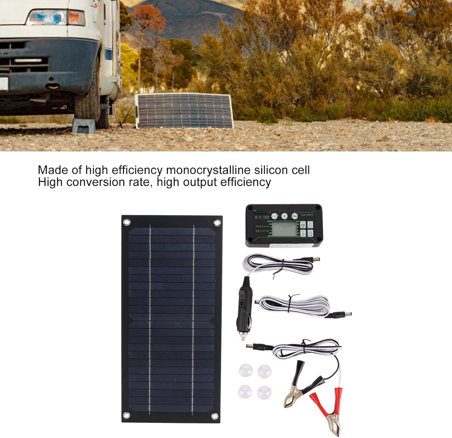 600 Watts Solar Panel Kit, High-Efficiency Monocrystalline Solar Panel Charger with Extension Cable and Battery Clip for RV Outdoor Camping and Other off Grid Applications image number 1