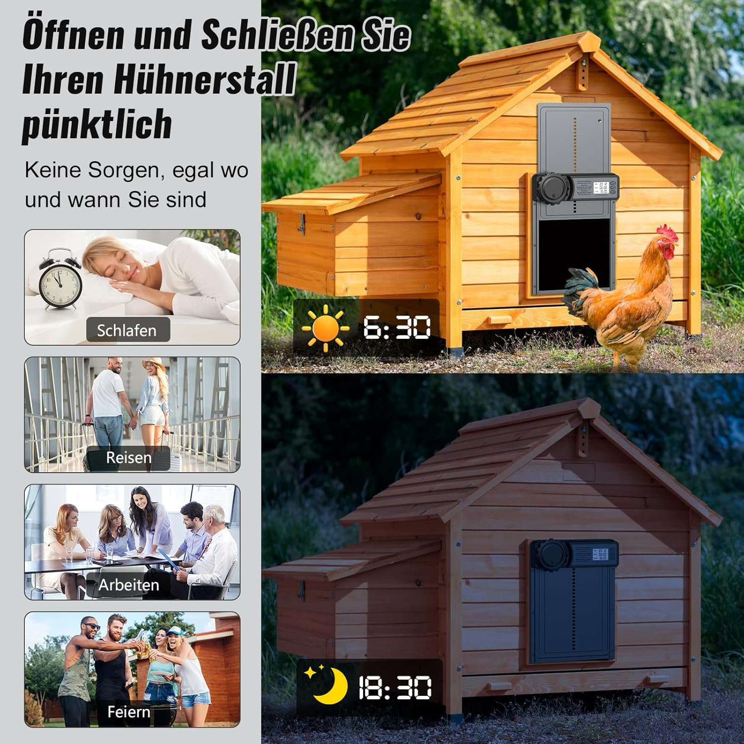 CHAMUTY Automatic Aluminium Chicken Coop Door with Display, Evening and Morning Delay Timer, Grey - Black image number 7