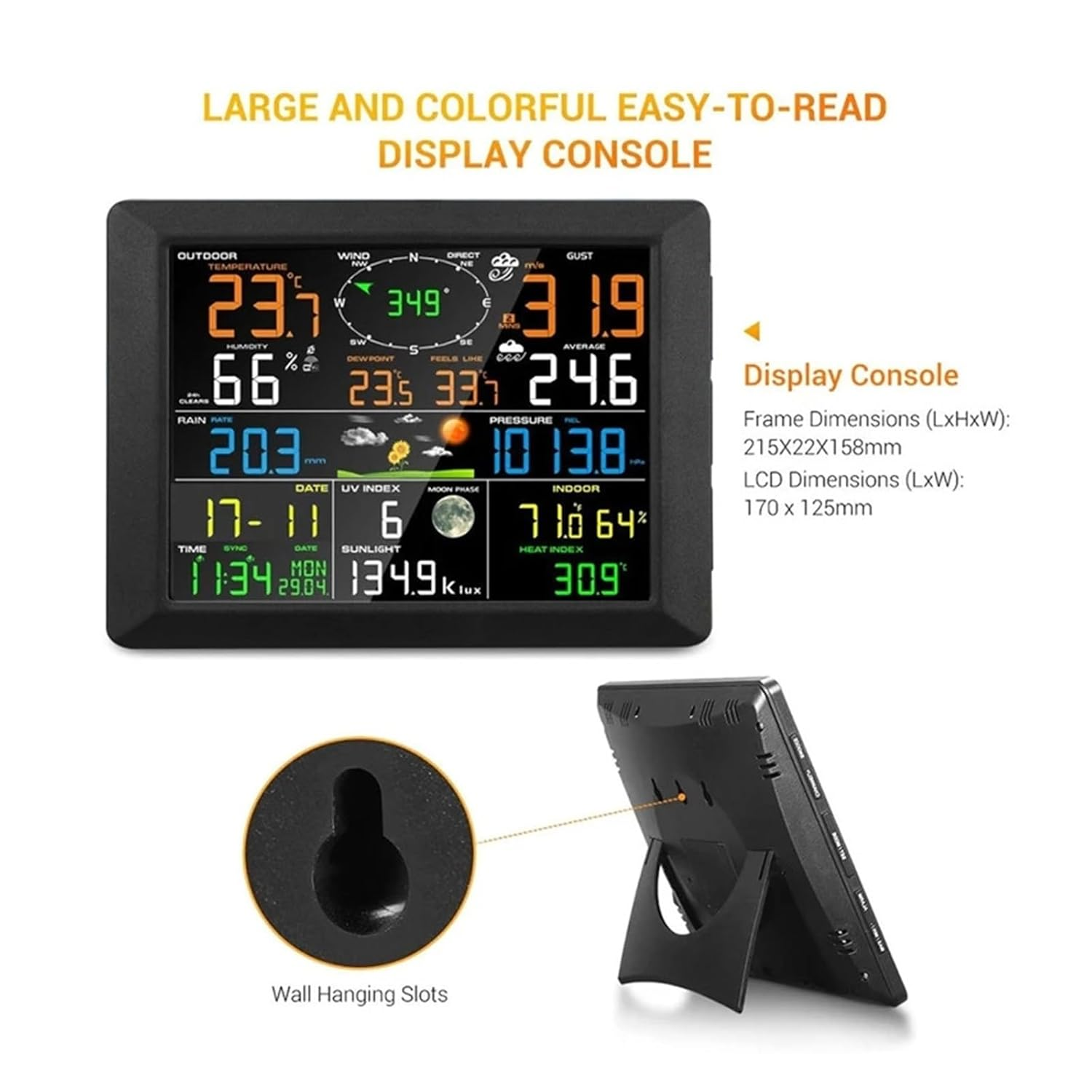 Wifi Weather Station Internet Wireless Thermometer Hygrometer 24Hour Rainfall Forecast UV Index Wind Gauge image number 1