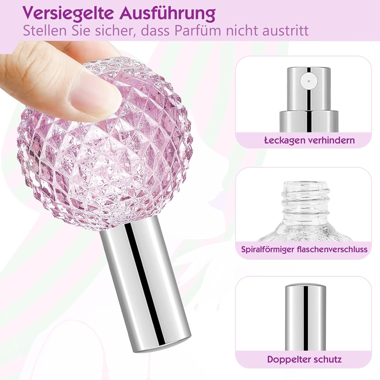 Bohoray Pack of 2 Perfume Atomisers, Refillable, 100 Ml, Bump Mapping Perfume Bottle, Empty, Transparent Perfume Bottle with Packaging Tools, Perfume Bottles Refillable for Women or Girls image number 1