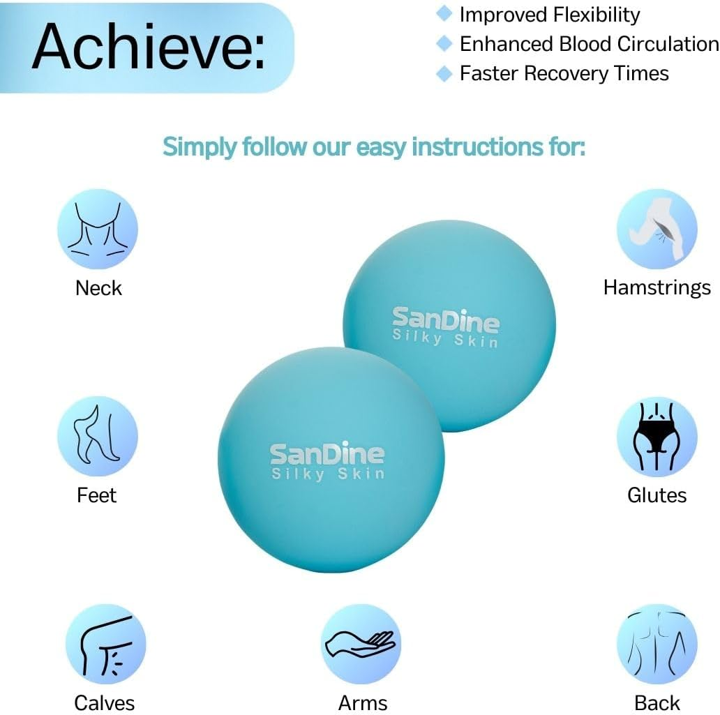 Lacrosse Massage Balls for Deep Tissue Massage - Release Tension Relieve Muscle Soreness Enhance Mobility - Ideal for Myofascial Release Trigger Point Therapy - 2Pack Yoga Balls by Sandine (Blue) - Blue image number 5