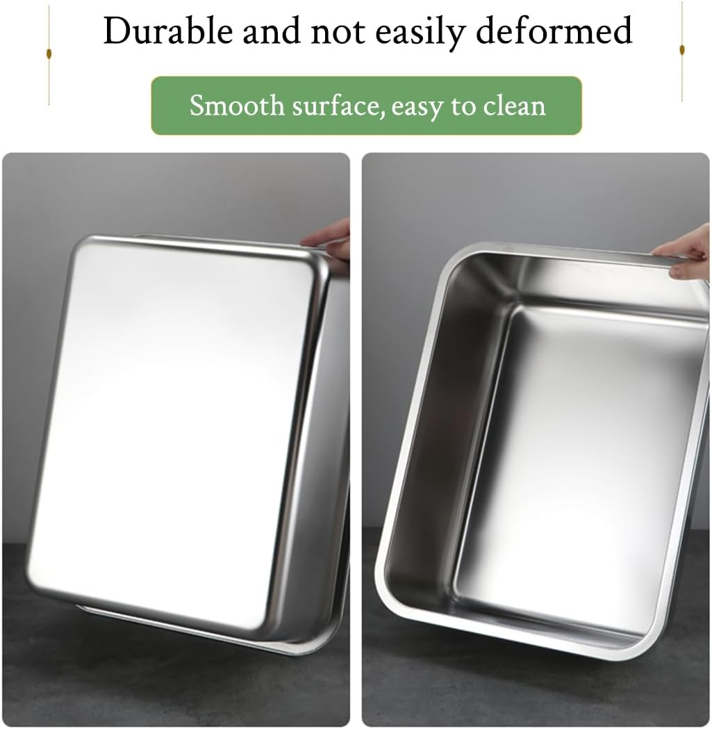 1 Pack Stainless Steel Cat Litter Box with 1 Cat Litter Scoop,Extra Large Litter Box for Pet,With Carry Handle,Easy Clean,Non-Stick Smooth Surface (45(L)*35(W)*10(H) CM 1Pack) image number 5