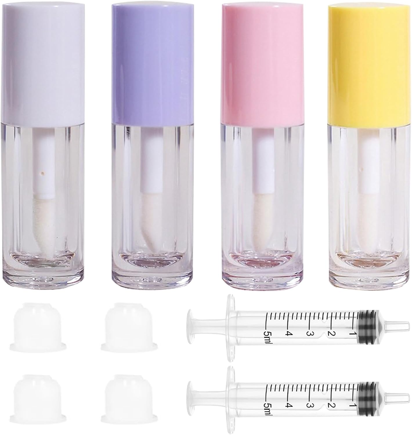 Qeuly 4Pcs Empty Lip Gloss Tubes, 6Ml Clear Lip Gloss Tubes with Wand, Plastic Lip Balm Gloss Containers for DIY Makeup Lipgloss Making Kit (D25Xh86Mm) (Colorful) image number 2