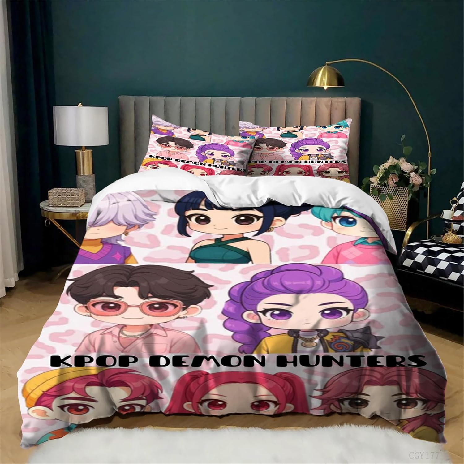 Bedding Set Ultra Soft Teens Duvet Cover Set Lightweight 3 Pieces All-Season Quilt Cover Kpop Demon Hunter Comforter Set