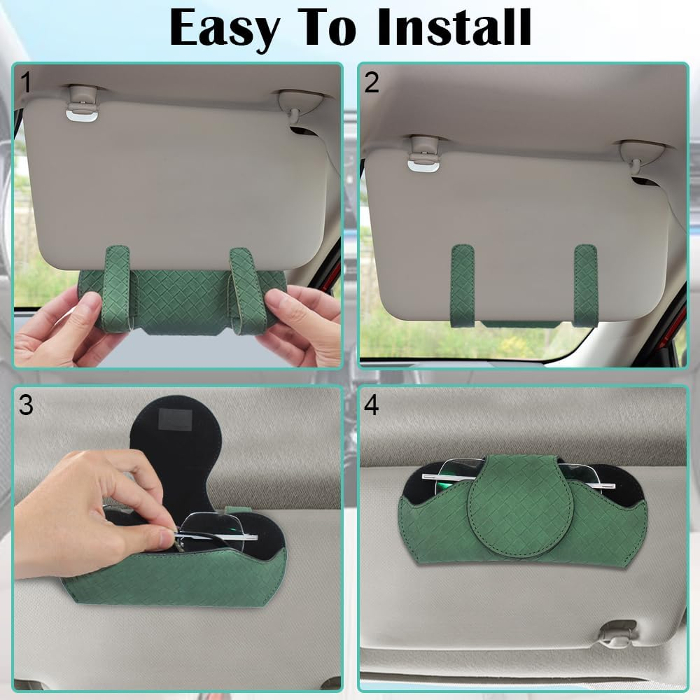 2 Pcs Sunglasses Holder for Car Visor, AIFUDA Eyeglass Holder Organizer Box Leather Glasses Case with Clips for Car Visor Automotive Interior Visor Accessories image number 4