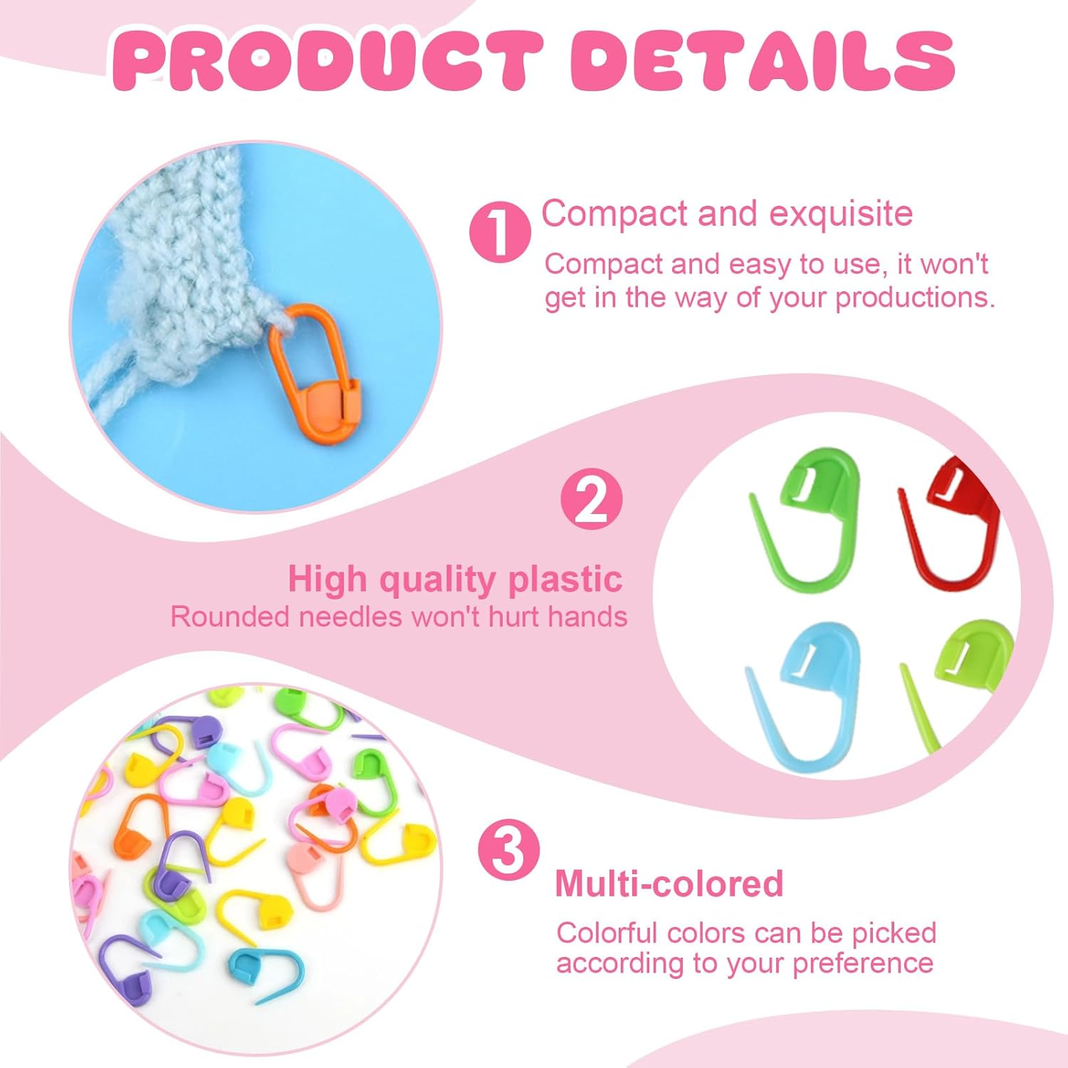 120-Piece Stitch Markers for Knitting & Crochet &ndash; 10 Vibrant Colors with Storage Box & 3 Bonus Plastic Needles &ndash; Durable Non-Slip Marking Rings for Yarn Crafts (2.2 Cm) image number 2