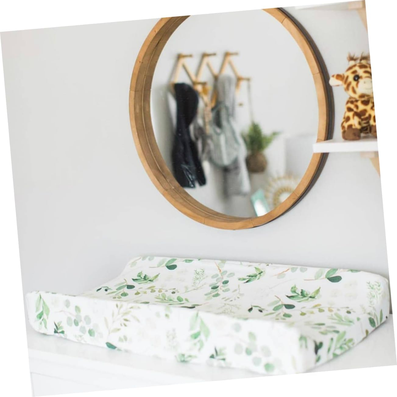 ERINGOGO Baby Changing Pad Cover for Boys and Girls, Detachable Soft Fabric Sheet Green Leaf Design, Washable Infant Change Pad Cover for Nursery and Travel