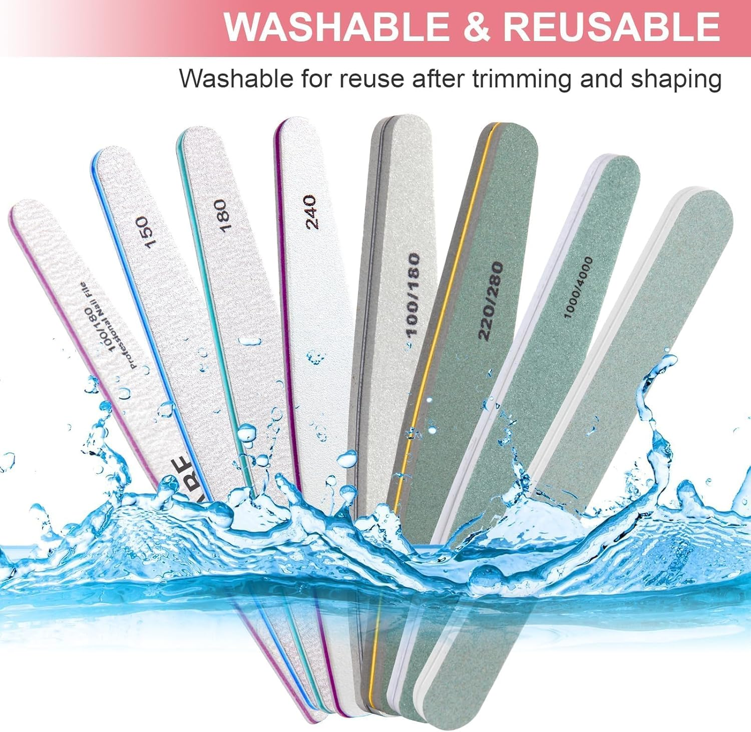 YBVABE Nail File and Buffer, 7Pack Emery Boards Nail File Set Professional Nail Buffer File Block Nail Buffer Washable Double Sided for Acrylic/Natural/Gel Nails (100/180 /150/220/240/280/1000/4000 Grit) image number 3
