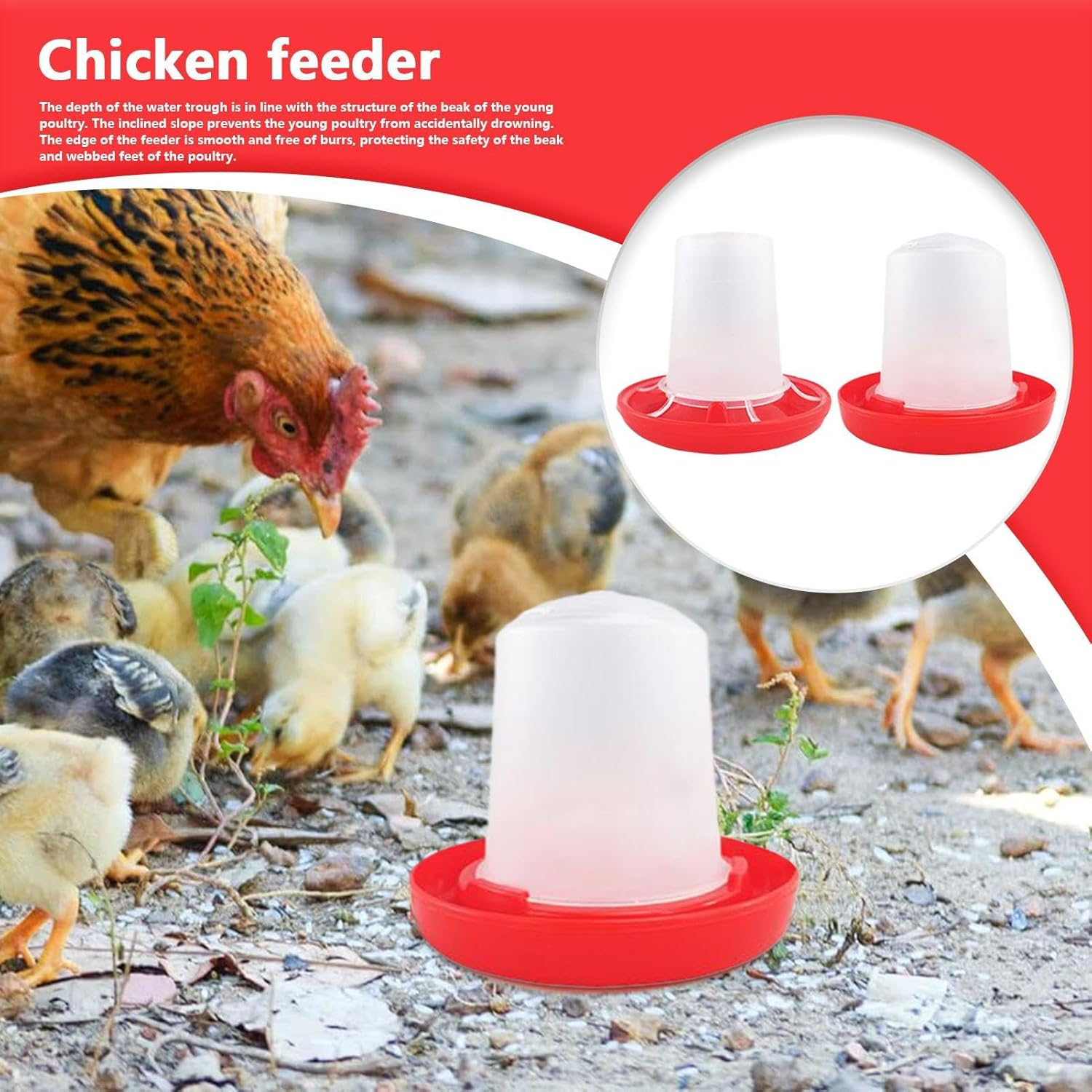 Chick Feeder - Automatic Poultry Waterer - Duckling Supplies for Family Farm Backyard Barn Outdoor Indoor Friends Baby Chicks image number 6