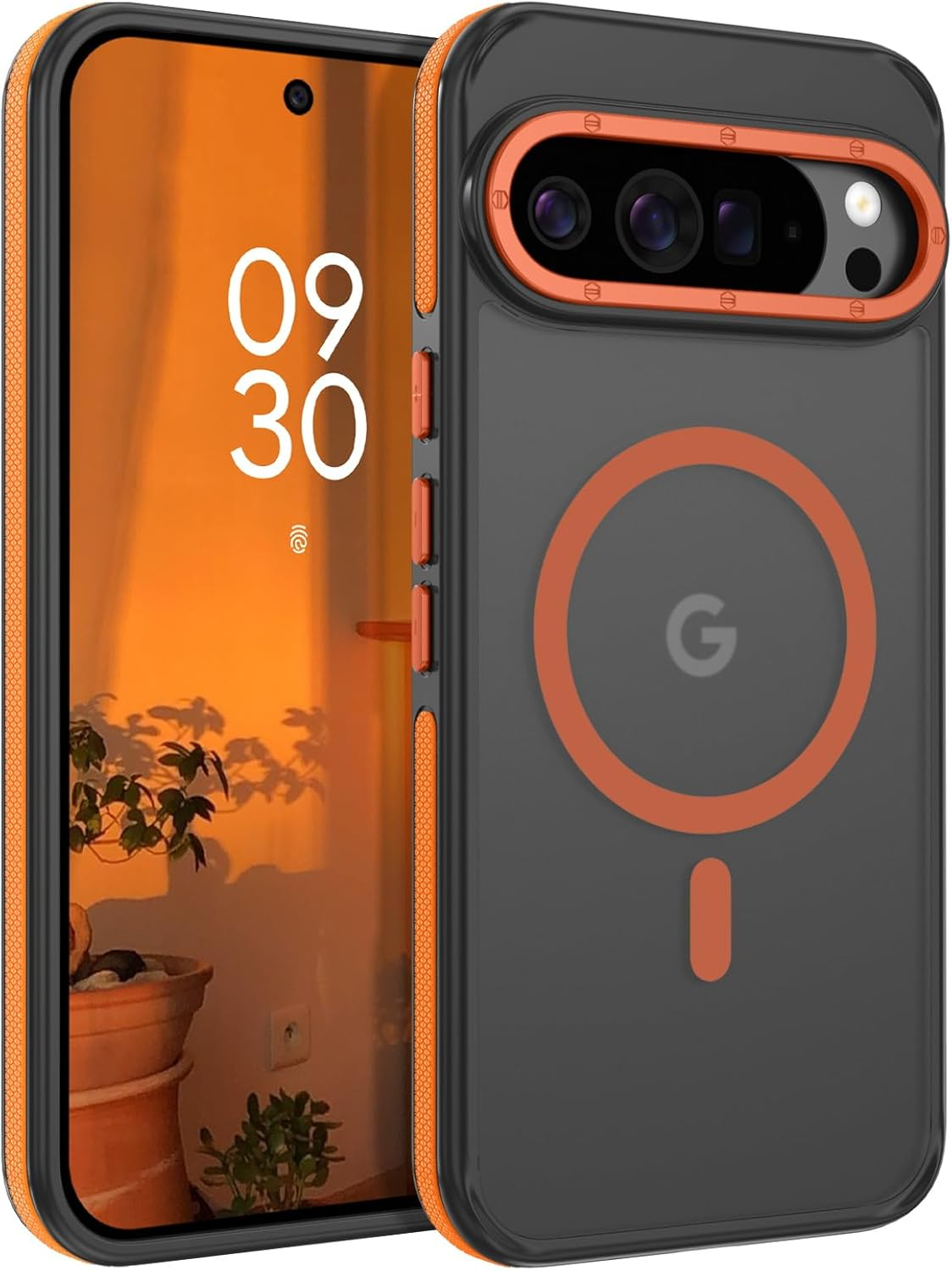 DOMAVER Magnetic for Google Pixel 10 Pro XL Case, Compatible with Magsafe Accessories, Military Grade Drop Protection, Translucent Matte Shockproof Phone Case for Pixel 10 Pro XL, Black Orange