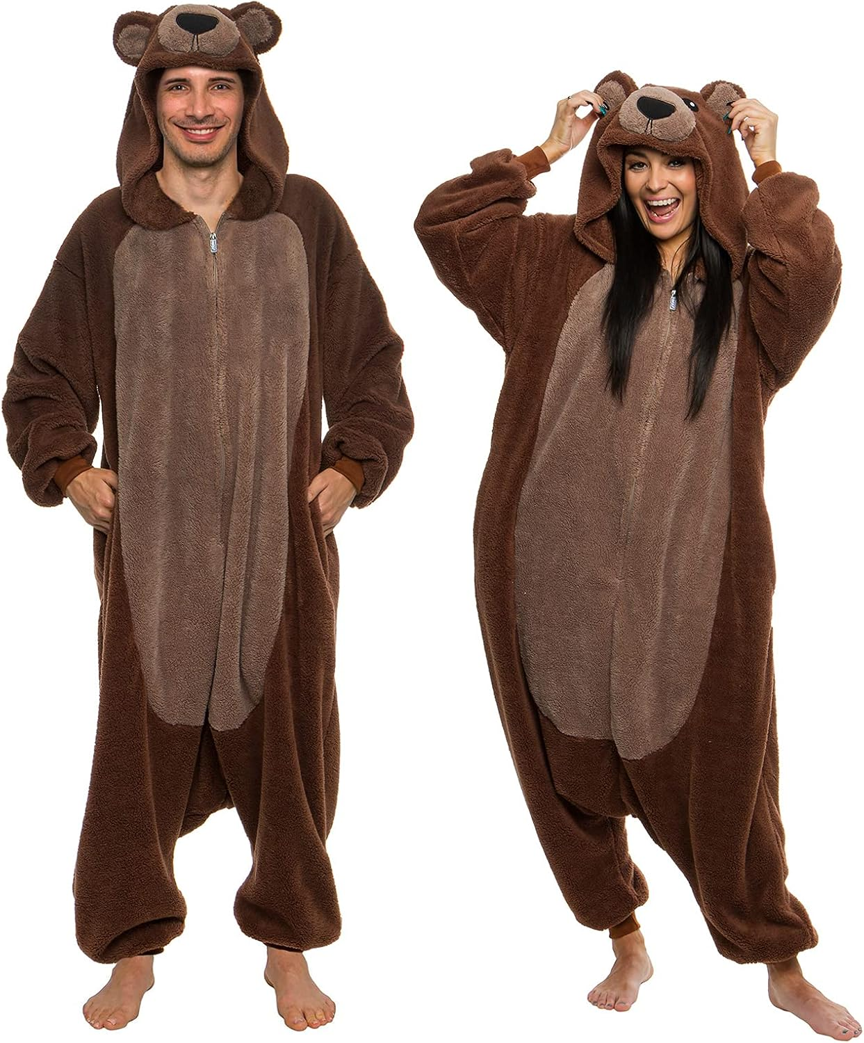 FUNZIEZ! Adult Unisex Sherpa Bear Plush One Piece Animal Costume - Comfortable Jumpsuit image number 2