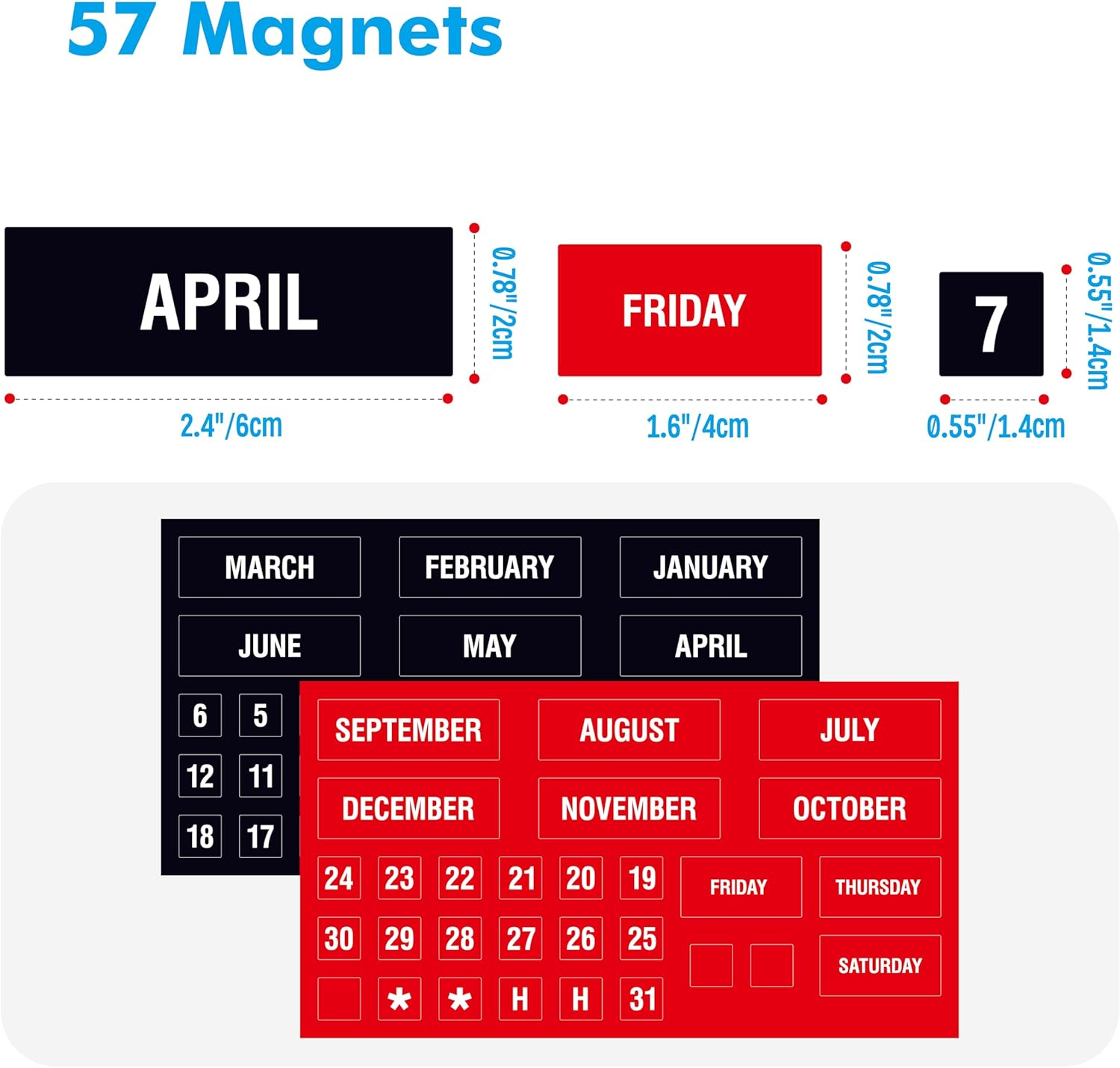 57PCS Numbers & Months Magnets, Double-Sided Magnetic Days of Week, Month Dry Erase Calendar Date Magnets for Whiteboard Refrigerator image number 4