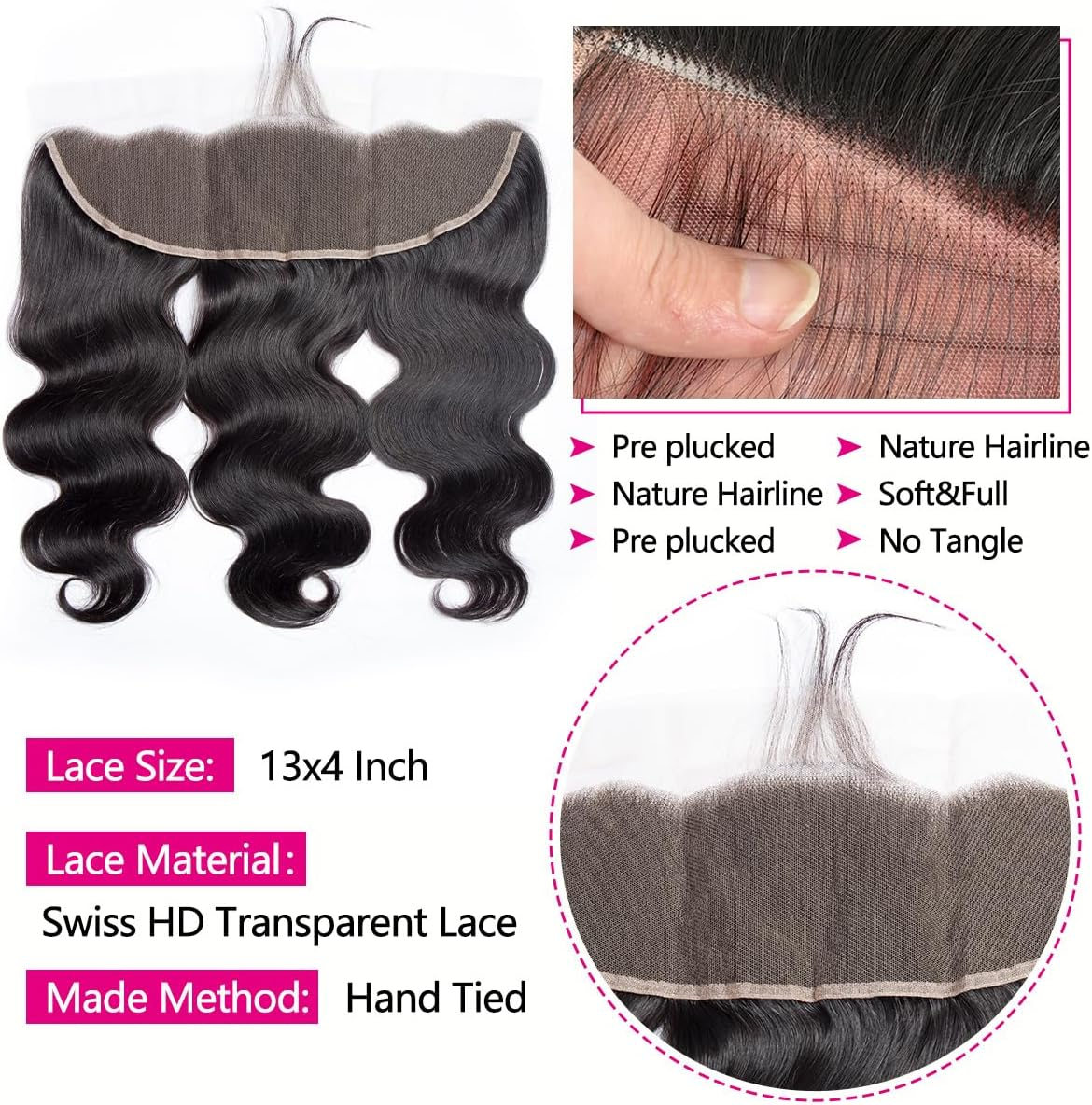 12A Frontal Human Hair Bundles 24" 26" 28" with 20" Brazilian Wave Human Hair Bundles with Front Closure 100% Unprocessed Human Hair 3 Bundles 13X4 HD Lace Frontal image number 6